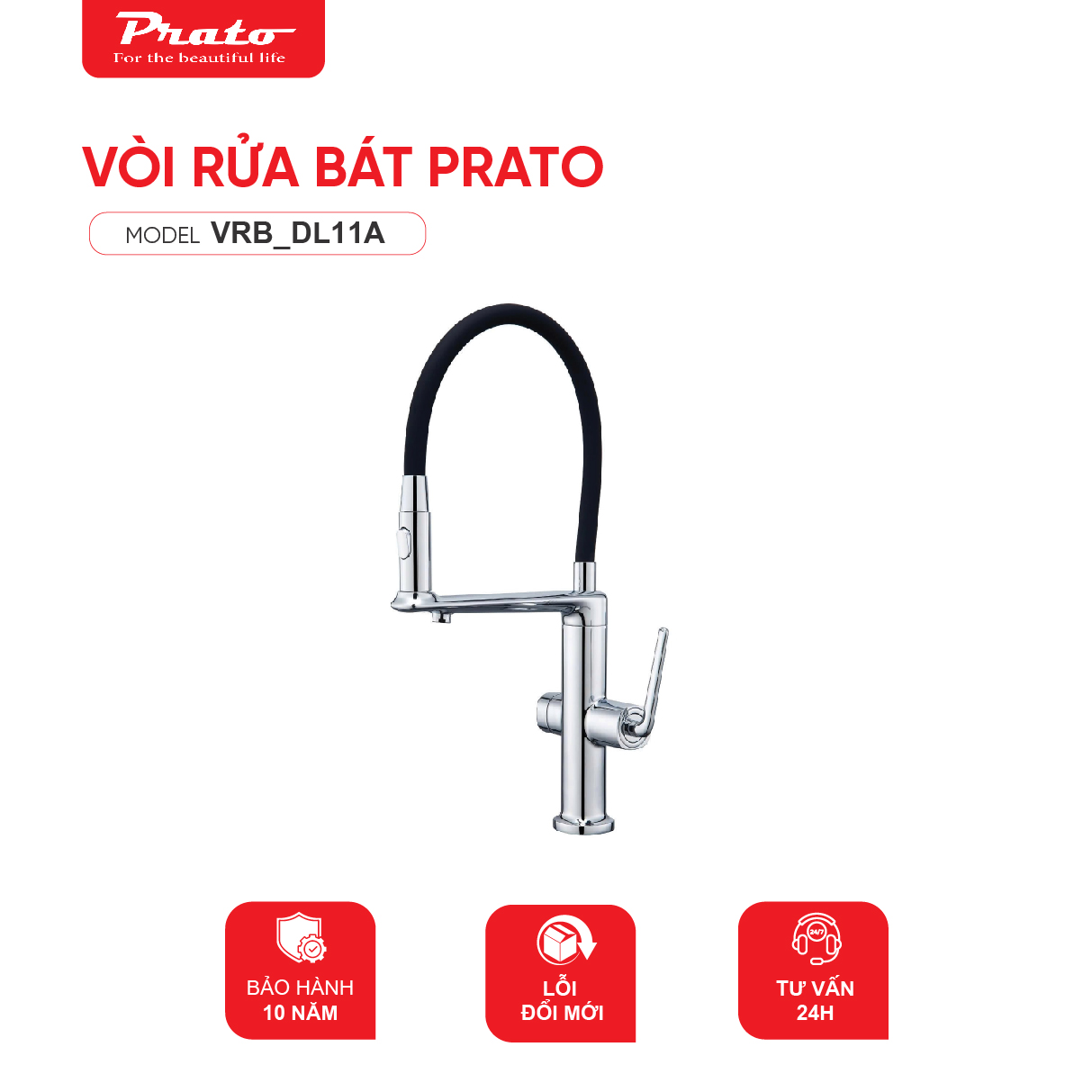 Vòi rửa bát ống mềm Prato